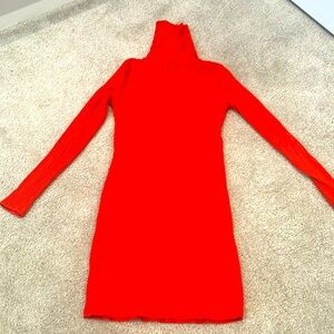 Red mini turtleneck dress